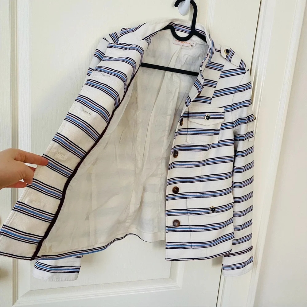 Tory Burch Sergeant Pepper Striped Button Front Military Jacket Blazer Size 8